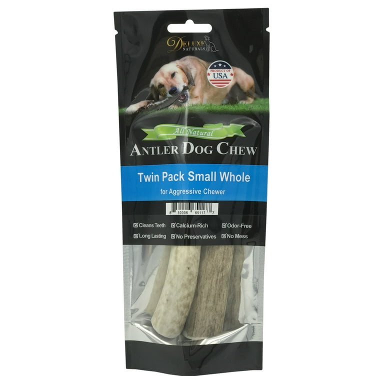 Deluxe Naturals Antler Dog Chew Twin Pack Small Whole packaging