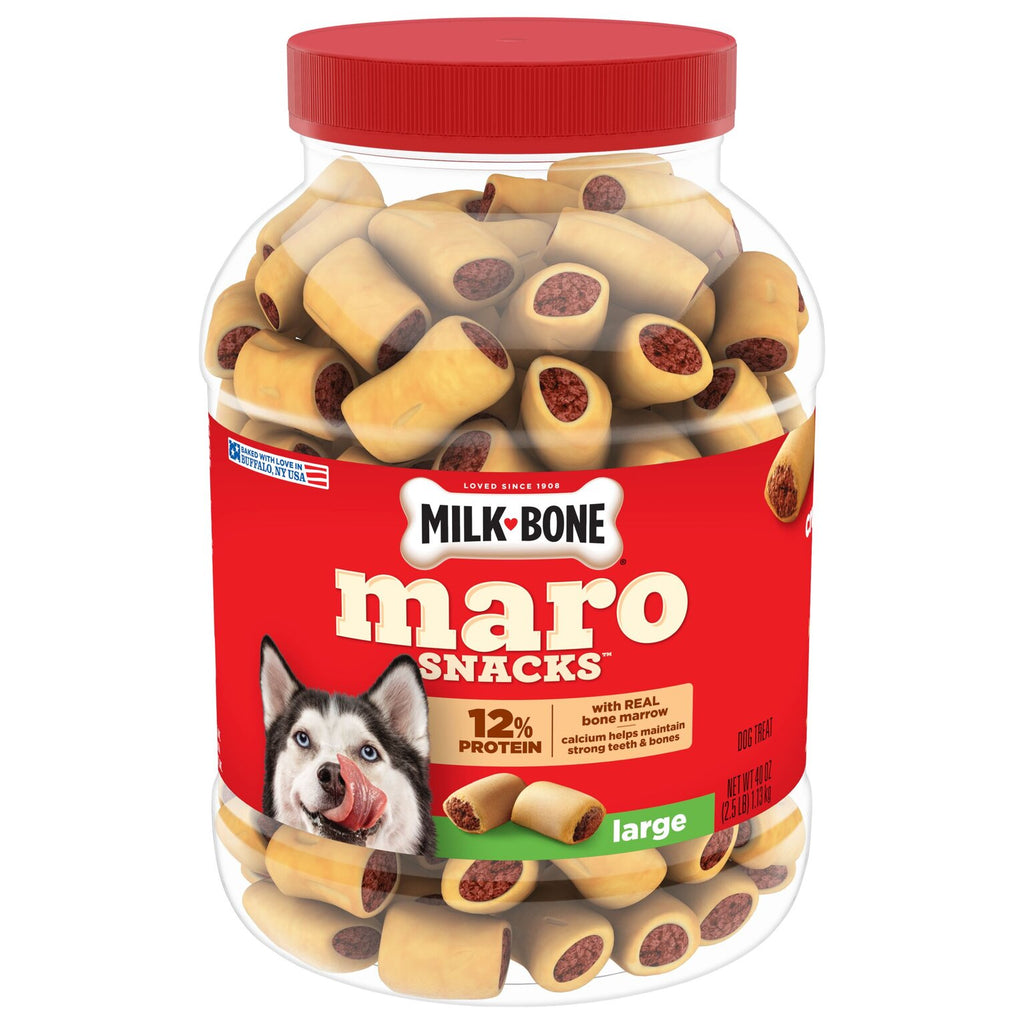 Milk-Bone Maro Snacks front label - crunchy goodness every day