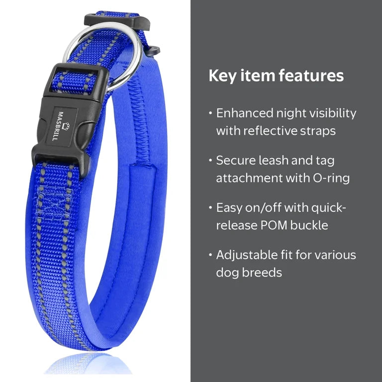 Dog collar component diagram - O-ring, buckle, reflective strap, mesh inner