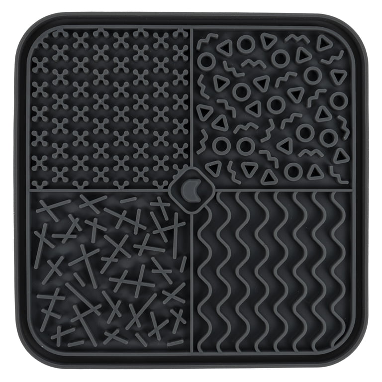 Square silicone licking mat top view showing 4 texture zones