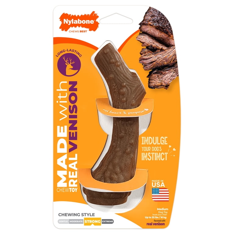 Nylabone venison chew toy packaging back with product details
