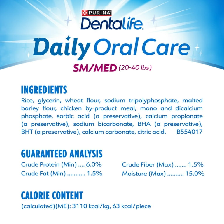 Purina DentaLife recommended daily feeding amounts chart