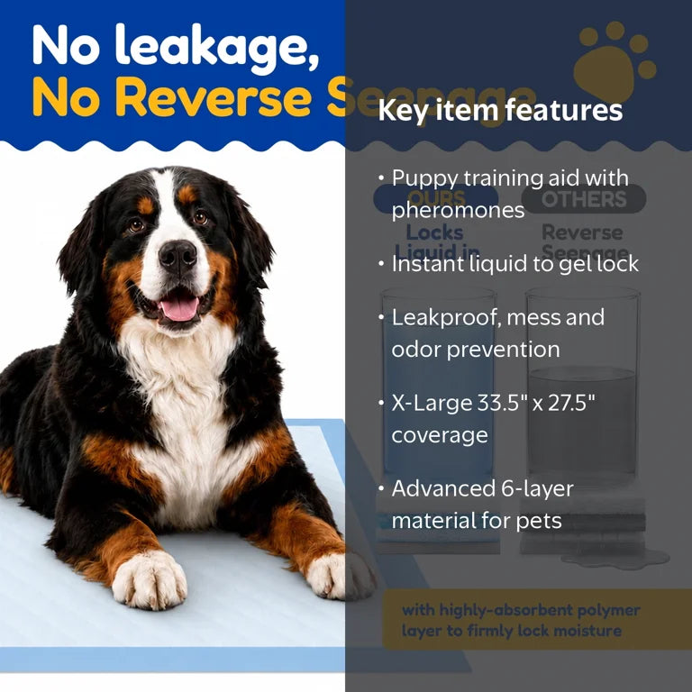 6-layer protection infographic: ultra soft top, absorbent tissue, wood pulp, polymer gel, lower tissue, leakproof PE film