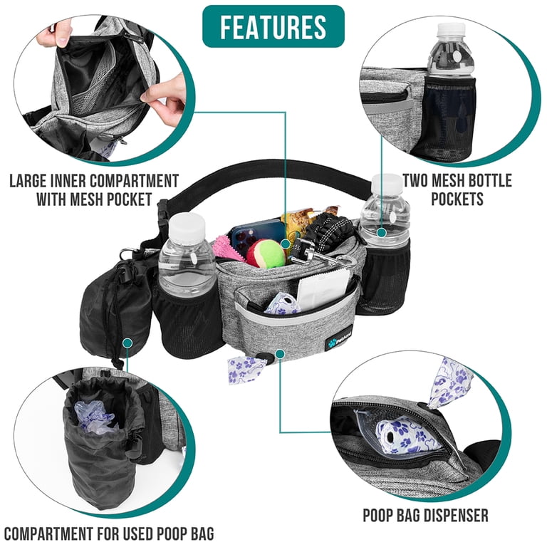PetAmi fanny pack dimensions 14 inches wide 5.3 inches tall, adjustable strap extends to 52 inches, multiple ways to carry - waist and crossbody