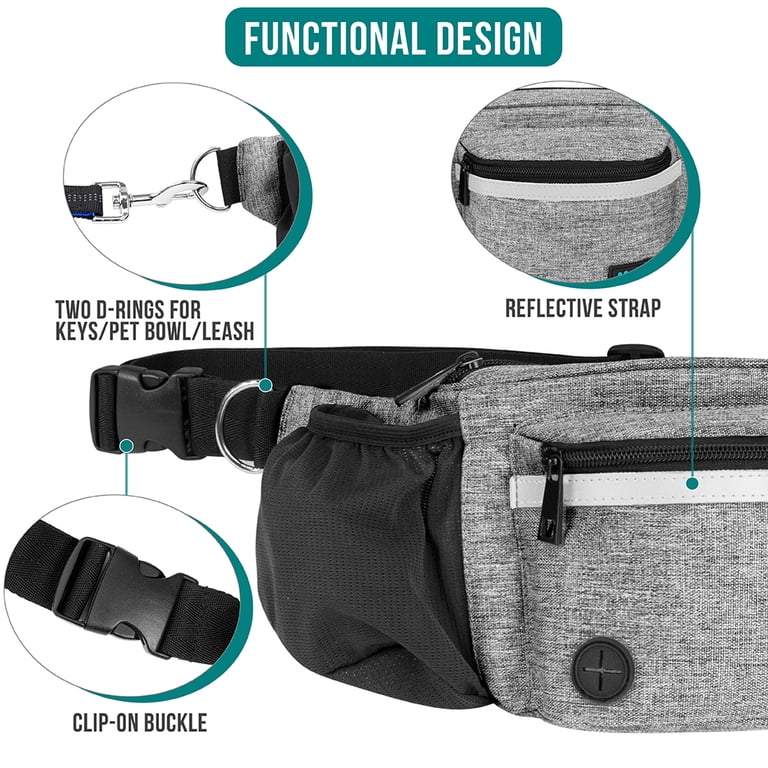 PetAmi fanny pack in use during pet walk with husky and dog training with labrador