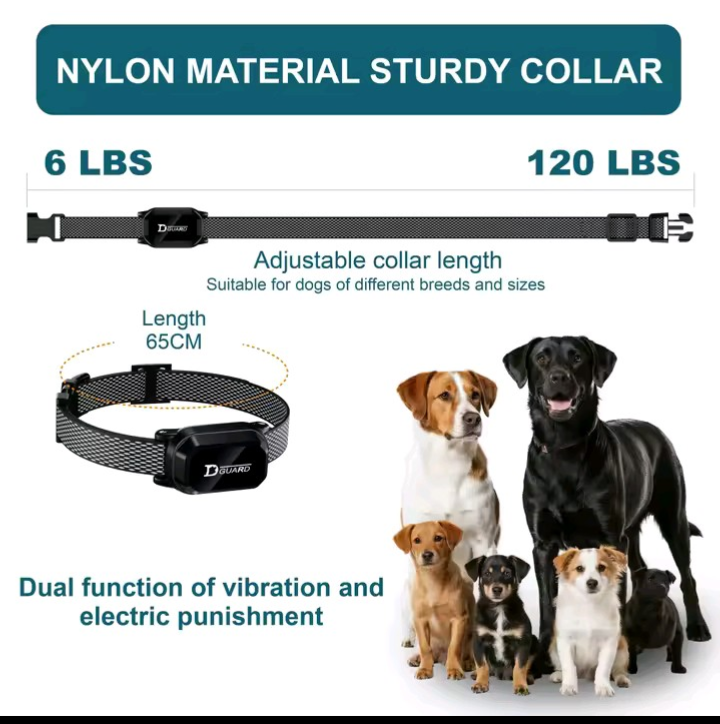 Adjustable nylon collar size chart - fits 6 to 120 lbs dogs
