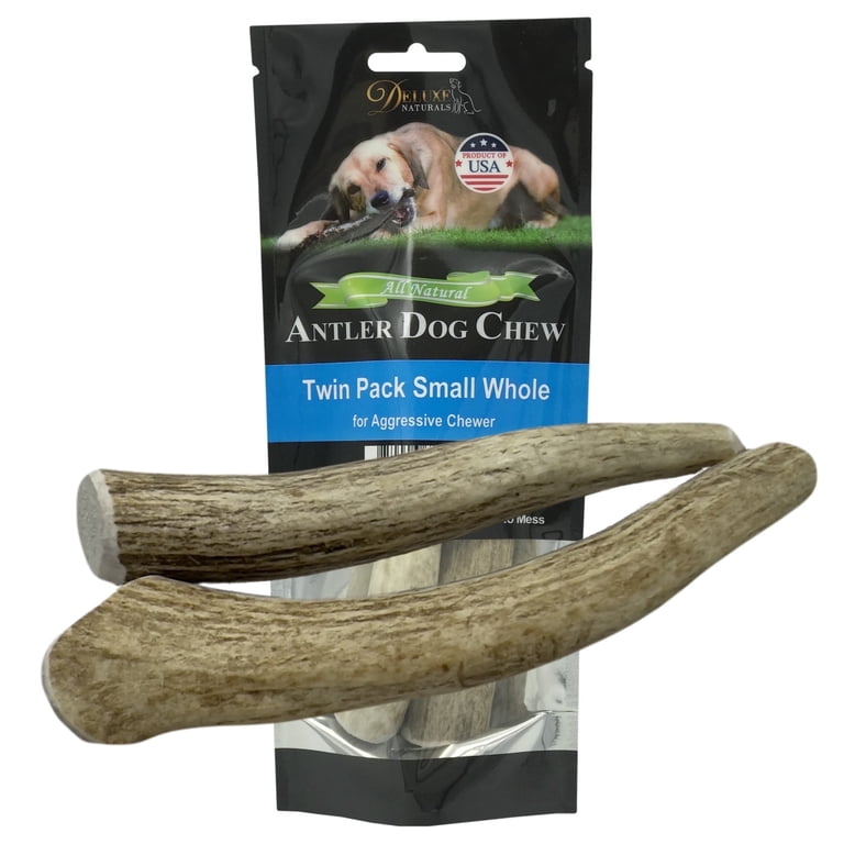 Deluxe Naturals Elk Antler Dog Chew Twin Pack Small Whole with two antlers