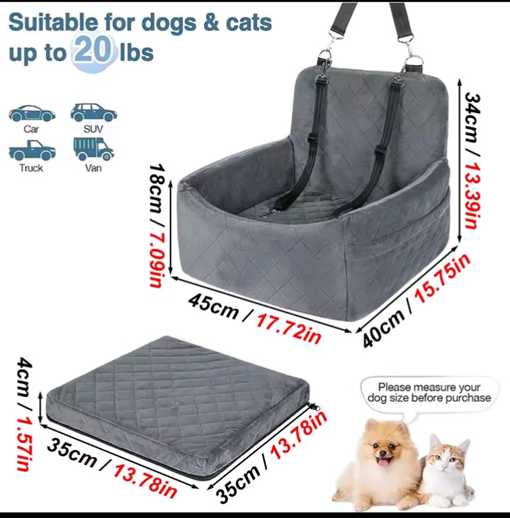 Premium Dog Car Seat – Safe & Cozy Travel for Pets Up to 20 lbs