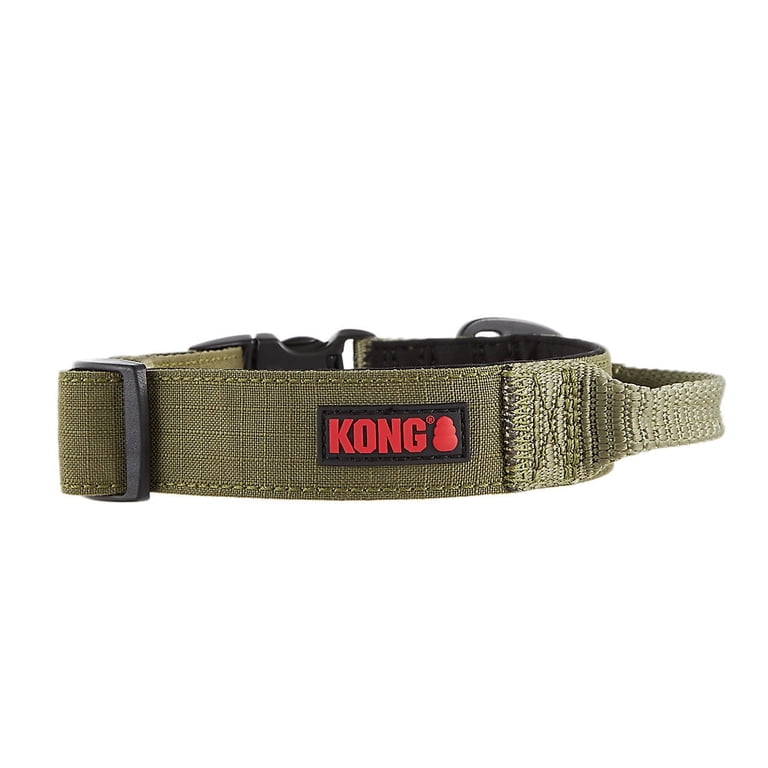 Green KONG padded handle dog collar front view