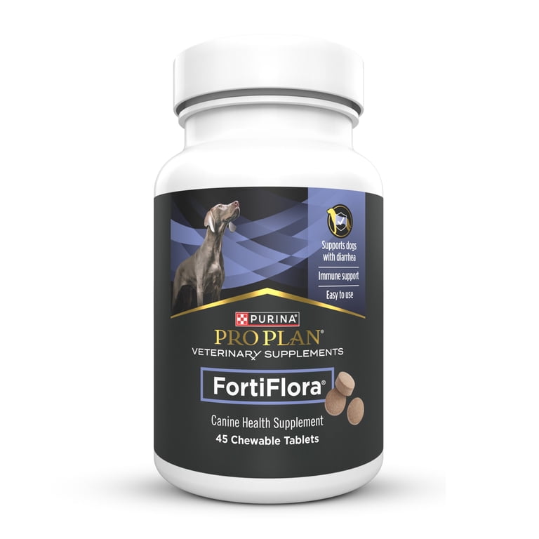 Purina Pro Plan FortiFlora canine supplement bottle with 45 chewable tablets