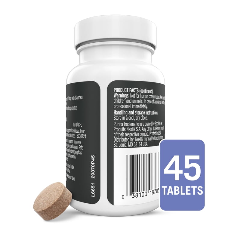 FortiFlora bottle back label and 45 tablet count
